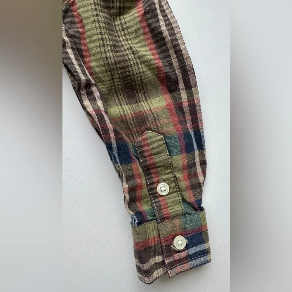 Ralph Lauren Green Blue Plaid Long Sleeve Button Up Collared Shirt Baby Boy 12M
